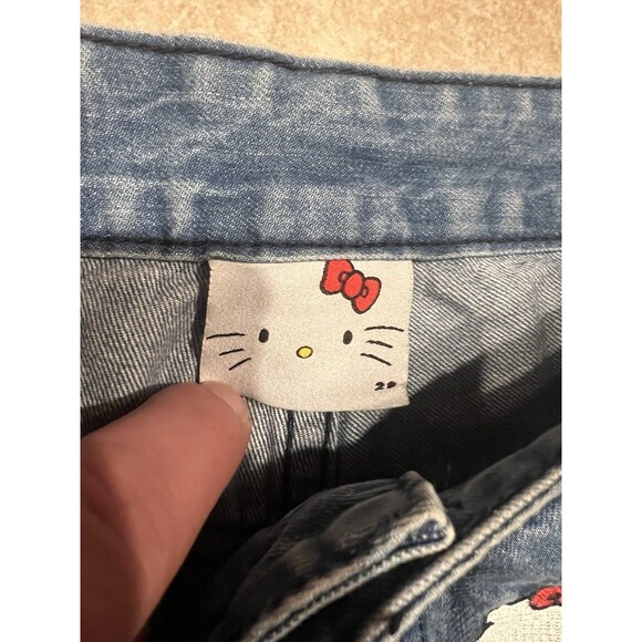 Hello Kitty Jeans Womens 28 Lazy Oaf Sanrio Blue Denim AOP Pants Apathetic Appar - Picture 5 of 13